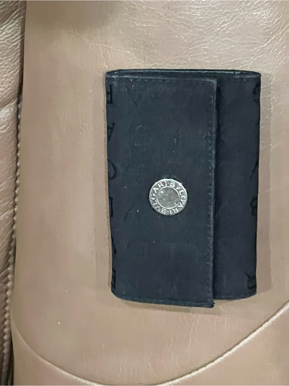 Bvlgari Leather Key Case Logo Black Snap Holder Wallet